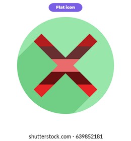 Icon of abstract colorful Incorrect button in flat style with long shadow and right corners. Vector illustration.