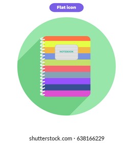 Icon of abstract colorful notebook in flat style with long shadow. Vector illustration.