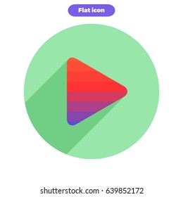 Icon of abstract colorful Play button in flat style with long shadow and round corners. Vector illustration.
