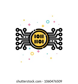 Icono de la moneda criptodivisa abstracta con código binario digital. Estilo de contorno relleno plano. Pixel perfecto. Trazo editable. Tamaño 72 x 72 píxeles