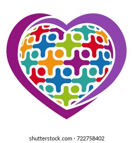 icon abstract heart shape with the concept of unity of people