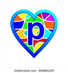 icono de monolínea abstracta combinación hart fullcolor y letra p, clipart simple, precioso y fresco recurso gráfico vectorial