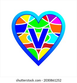 icon abstract monoline combination hart fullcolor and letter v, simple clipart, beautiful and cool vector graphic resource
