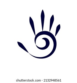 Icono de mano simple abstracta con cinco dedos y elemento de diseño espiral en fondo blanco