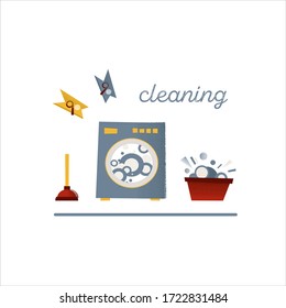 Icon, abstract in the style of avant-garde, constructivism, Soviet. For background, invitations, advertising, banners, posters. Collection about cleaning and washing