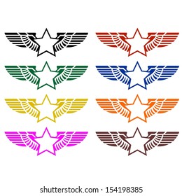 Icon with abstract wings and a star. The illustration on a white background.