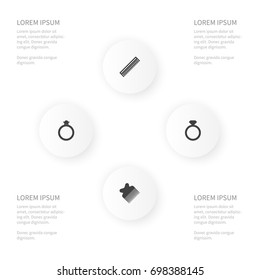 Icon Accessories Set Of Barber Tool, Diamond, Crest And Other Vector Objects. Also Includes Comb, Tool, Hairbrush Elements.