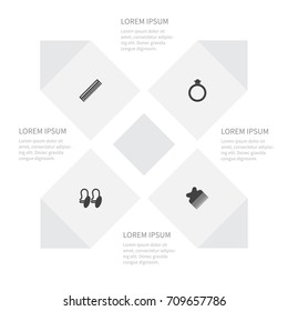 Icon Accessories Set Of Brilliant, Barber Tool, Crest And Other Vector Objects. Also Includes Earring, Tool, Brilliant Elements.