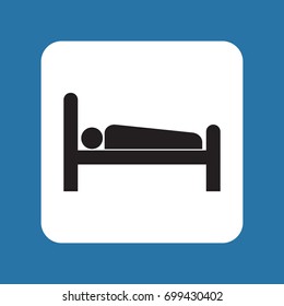 Icon accommodation. Silhouette of man lying in bed. Vector illustration.