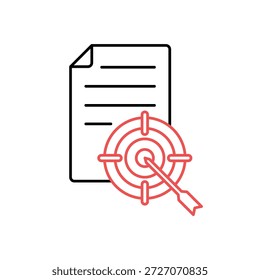 Icono de un objetivo de rendimiento de precisión de flecha de tablero de destino de precisión, aislado contra un fondo limpio.