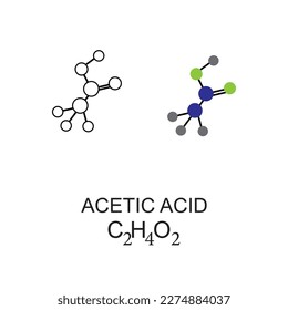 icon of acetic acid C2H4O2 structure consisting of oxygen hydrogen carbon, structural formula suitable for education, molecular formula line ,linear style sign for mobile concept and web design symbol
