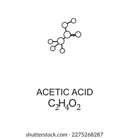 icon of acetic acid C2H4O2 structure consisting of oxygen hydrogen carbon, structural formula suitable for education, molecular formula line ,linear style sign for mobile concept and web design symbol