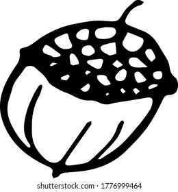 Icono con bellotas. Ilustración vectorial dibujada a mano. Se puede utilizar en el diseño de postales, carteles, productos para niños, etc.