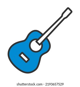 Icon Of Acoustic Guitar. Editable Bold Outline With Color Fill Design. Vector Illustration.