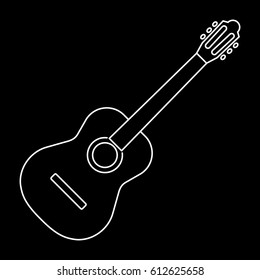 Icon of acoustic guitar icon white contour on black background of vector illustration