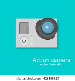 Icon of action camera for video and photographing. A vector illustration in flat style.