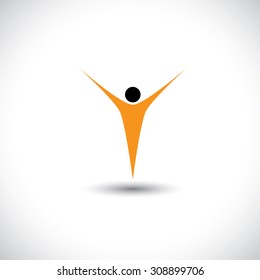 icon for activity like dance, fly - concept vector graphic. This illustration also represents person dancing, yoga, aerobics, acrobatics, gymnastics, sports, etc