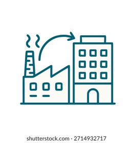 Ícone "Arquitetura de Reutilização Adaptativa" - Um antigo edifício de fábrica transformado em apartamentos ou um local de entretenimento.