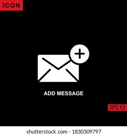 Icon fügen Sie die Nachricht flache Glyphe, einzelne Vektorzeichen, lineares Piktogramm einzeln auf Schwarz. Unterschreiben oder Symbol für Kontakt mit uns, Web.