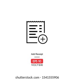 Icon add receipt illustartion with line style vector, isolated on white background, EPS10 - Vector