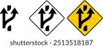 icon Added lane ahead Right road sign yellow outline traffic warning sign design for yellow background and black and white background