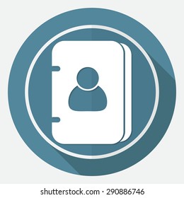 Icon address book on white circle with a long shadow