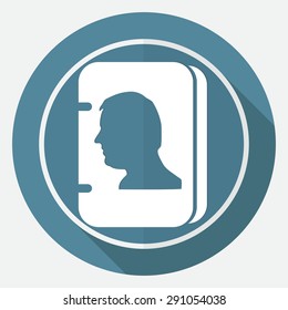 Icon address book on white circle with a long shadow