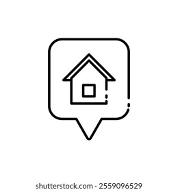 
icon address location, Graphic featuring  speech bubble with house, ideal for location based designs and real estate marketing materials. Isolated white background editable, eps 10
