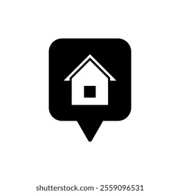 
icon address location, Graphic featuring  speech bubble with house, ideal for location based designs and real estate marketing materials. Isolated white background editable, eps 10
