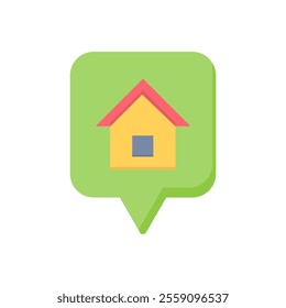 
icon address location, Graphic featuring  speech bubble with house, ideal for location based designs and real estate marketing materials. Isolated white background editable, eps 10
