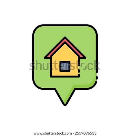 
icon address location, Graphic featuring  speech bubble with house, ideal for location based designs and real estate marketing materials. Isolated white background editable, eps 10
