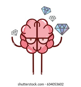 icon adorable kawaii brain with a lot of diamond
