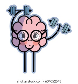 icon adorable kawaii brain doing exercise