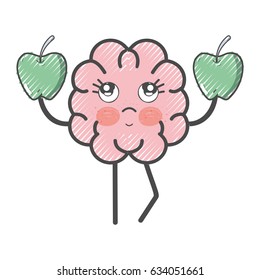 icon adorable kawaii brain eating apple