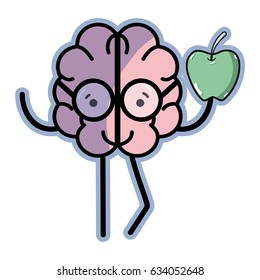 icon adorable kawaii brain eating apple