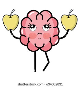icon adorable kawaii brain eating apple