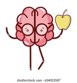 icon adorable kawaii brain eating apple