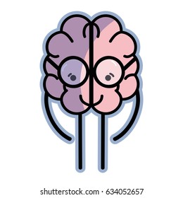 icon adorable kawaii brain with glasses