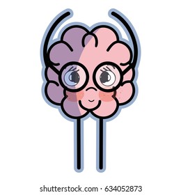 icon adorable kawaii brain with glasses