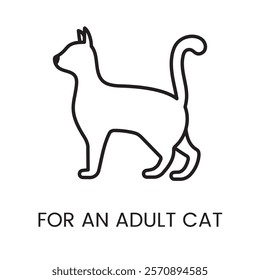An icon of an adult cat in vector, representing products or medications for adult cats, with an editable stroke.