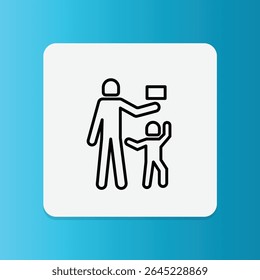 Ícone de um adulto guiando uma criança, representando instruções de uso destinadas aos pais, especialmente para produtos inadequados para crianças.