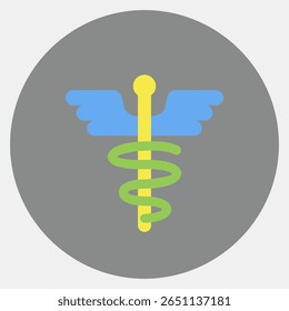 Icon aesculapius. Medical elements. Icon in color mate style.