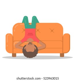 Icon afro man relax on couch in room flat style. Vector logo character on sofa in cartoon style  illustration.