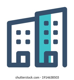 icon agency building using filled line style and blue color