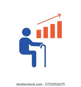Ícone de uma população envelhecida, isolado contra um fundo limpo.