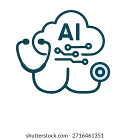 Ícone "AI-Assisted Diagnosis" - Um estetoscópio cujo fone de ouvido está conectado a uma nuvem de IA analisando dados.