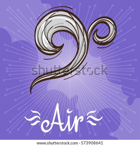 Icon Air in the style of hand-drawing on a purple background. Sketch magical elements. Drawing for the design of board games, mobile applications.