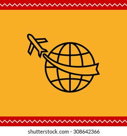 Icon of airplane and arrow