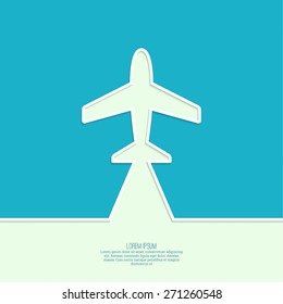 Icon airplane and banner for text. Outline. minimal.