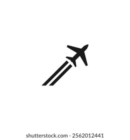 Icon of airplane flying or taking off. The plane leaves a long trail as it flies.